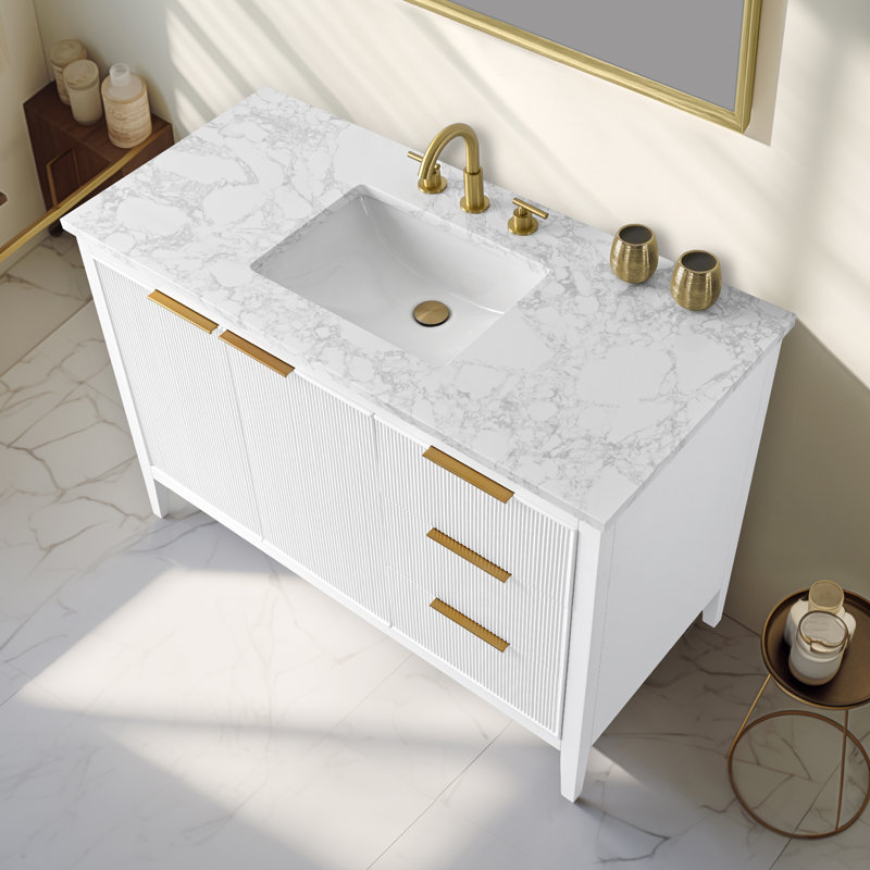 Emma 48" W Single Vanity, White/Brushed Bronze