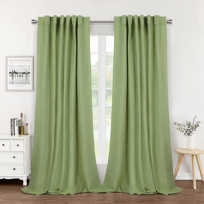 Thicken Blackout Curtains Faux Linen Pattern Window Drapes Thermal Isolate Functional Heading Curtains, Sage Green