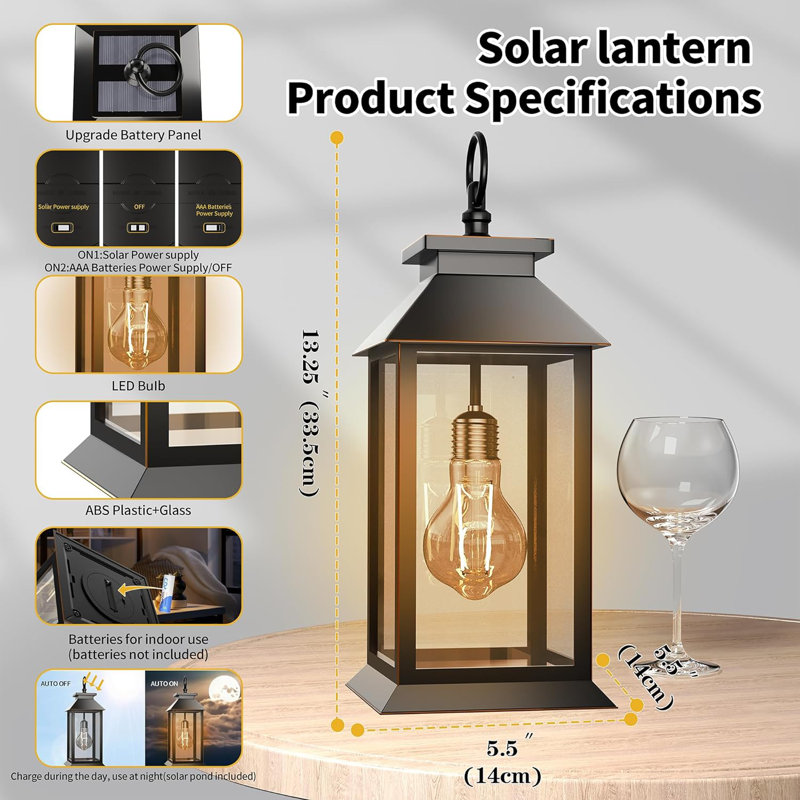 Lanterne d'extérieur à énergie solaire 13,25 po