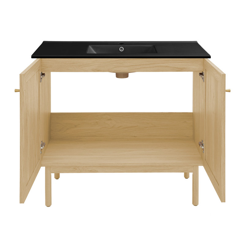 Meuble-lavabo autoportant en chêne naturel Classe 36 avec comptoir à 3 trous noir Classe, Black, 8" Widespread, Chêne naturel