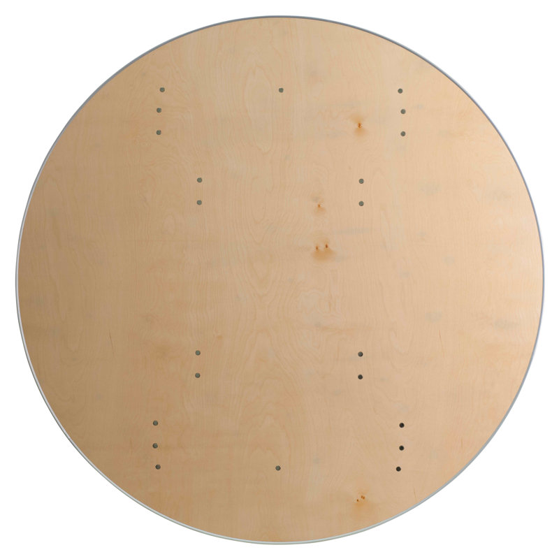 Elegant 60" Round Birchwood Folding Banquet Table with Silver Metal Edging
