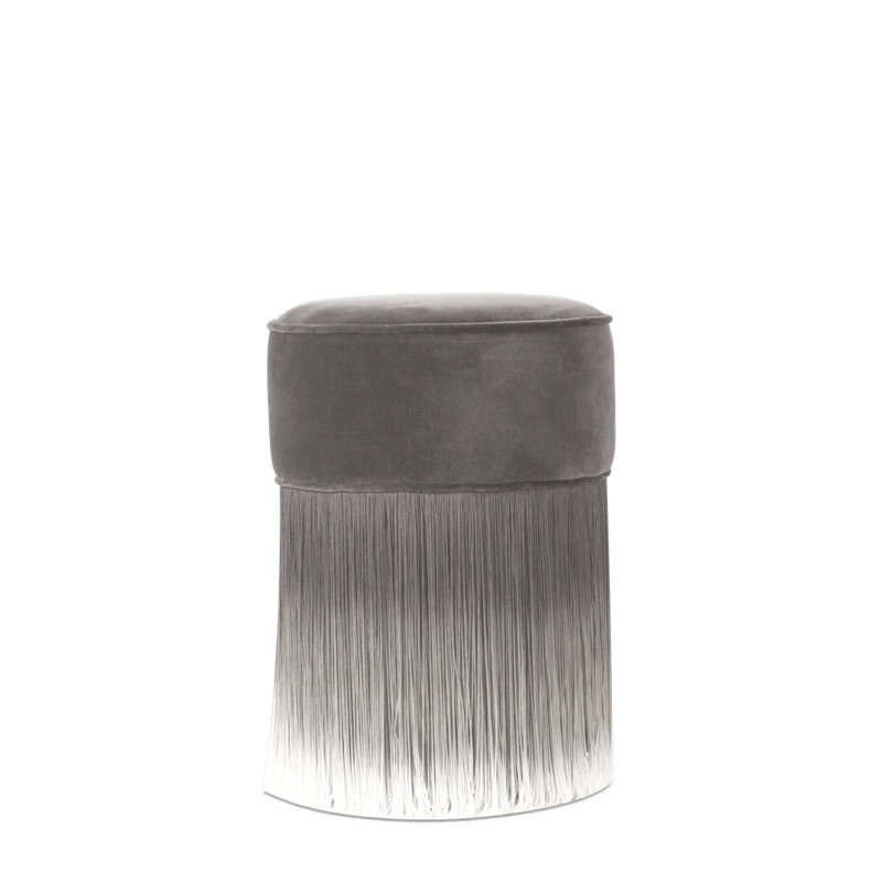Amami Round Ottoman, Light Gray Velvet