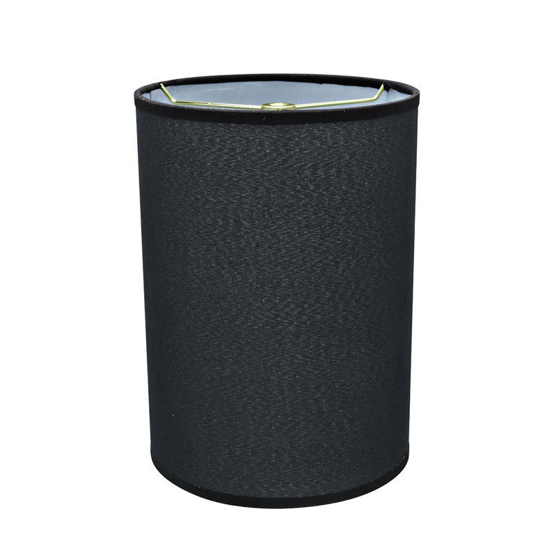 Black Tetoron Rayon Fabric Drum Lamp Shade, 8" x 11"