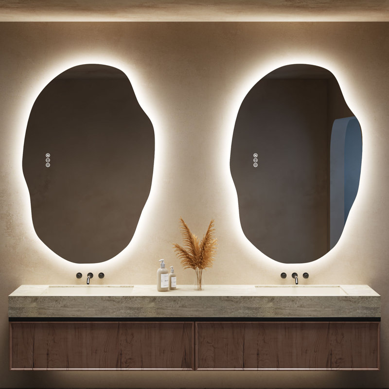 Miroir de salle de bain Irride Teardrop sans cadre avec éclairage rétroéclairé, 48" x 30"