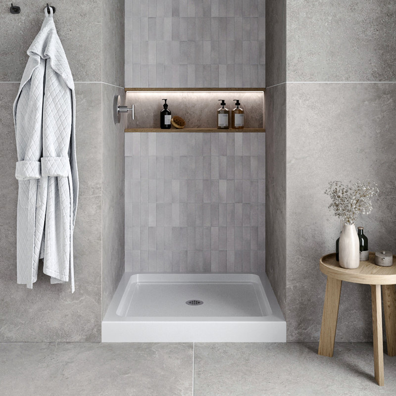 36 in. x 36 in. Alcove Acrylic Shower Base in Glossy White With Center Drain, Drain Included, Glossy White