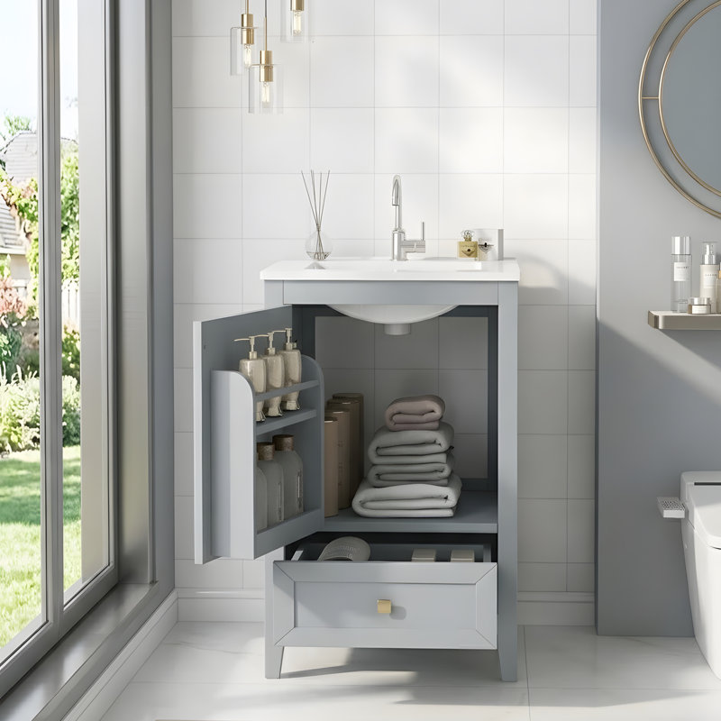 20" bathroom vanity with sink, featuring a left-opening cabinet and one drawer, Grey