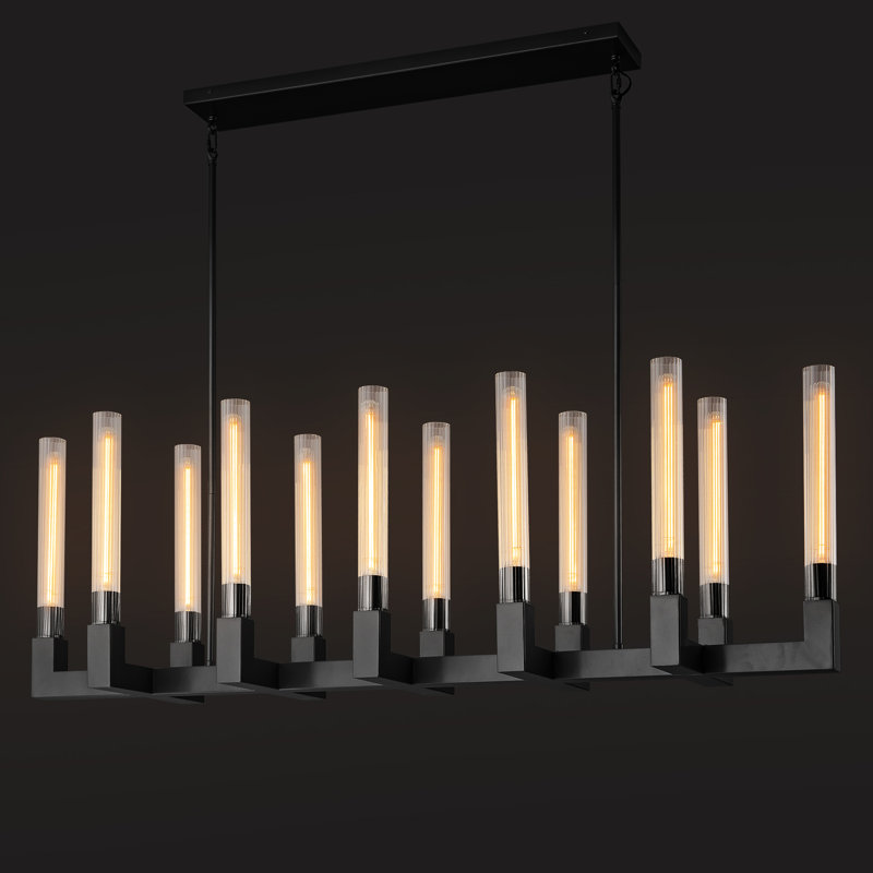 Naviel 12-Light Glass Tube Linear Chandelier , Matte Black, 17.8" H x 55" W x 12.6" D