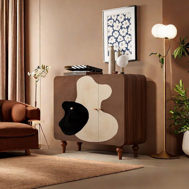 Buffet en bois massif à motif d'art moderne, Brun noisette