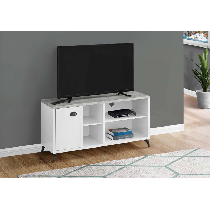Meuble télé, 48 po, meuble multimédia, meuble de rangement, salon, chambre à coucher, Blanc / Gris