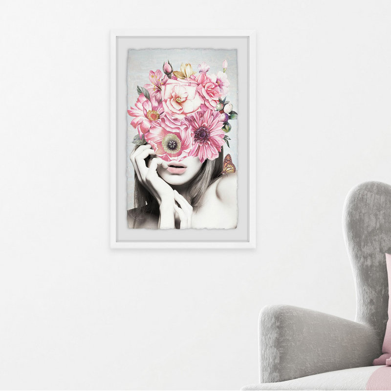Pink Floral Beauty by Julia Posokhova - Single Picture Frame Print, 30 cm H x 20 cm W x 4 cm D, White Framed
