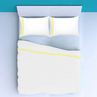 400TC Double Embroidery Sateen Solid Cotton 4 Piece Sheet Set Fitted Sheet Fits Upto 16" Deep Pocket, Queen Sheet Set, Yellow