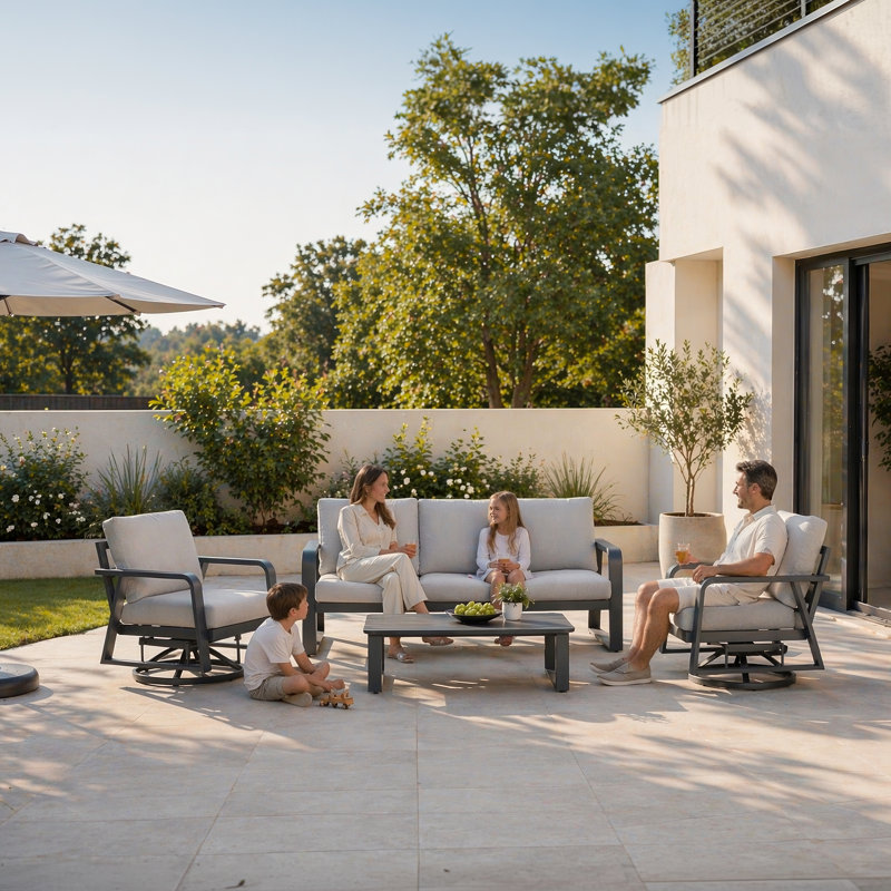 Premium Aluminum Patio Conversation Set with Swivel Rocking Chairs
