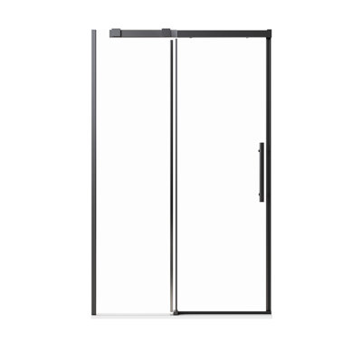 Porte de douche coulissante simple sans cadre, noir mat, de 117 à 122 cm (46 à 48 pouces), en verre trempé de 8 mm (5/16 po) d'épaisseur.