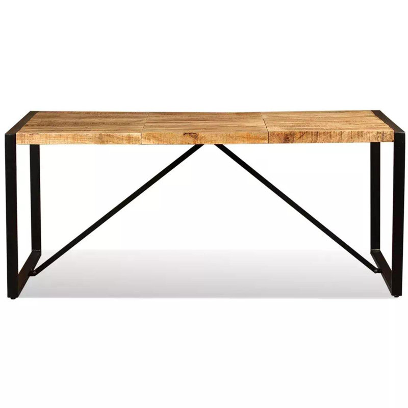 Robert Solid Wood Top Metal Base Dining Table, 76cm H x 180cm L x 90cm W, Light Brown