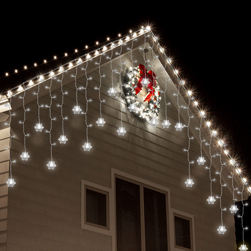 150 LED Icicle Lights with Snowflake, White