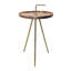Table d'appoint en bois d'acacia avec pieds en acier à trépied, brun / or, 16 po x 23,5 po