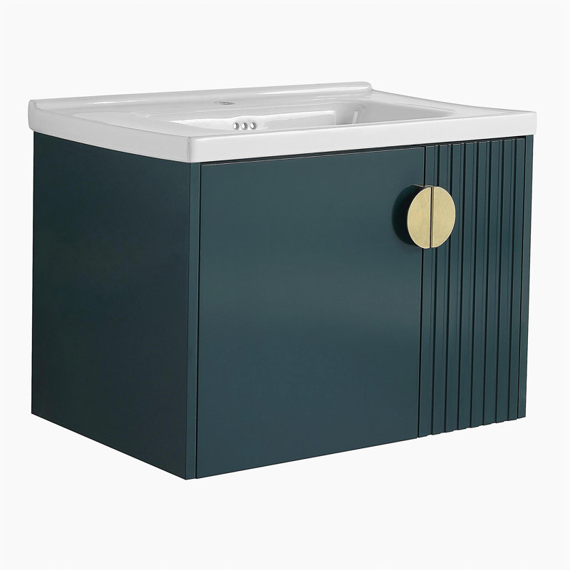 Meuble-lavabo de 28 po en céramique, convenant aux petites salles de bain, meuble-lavabo monté sur porte, Vert