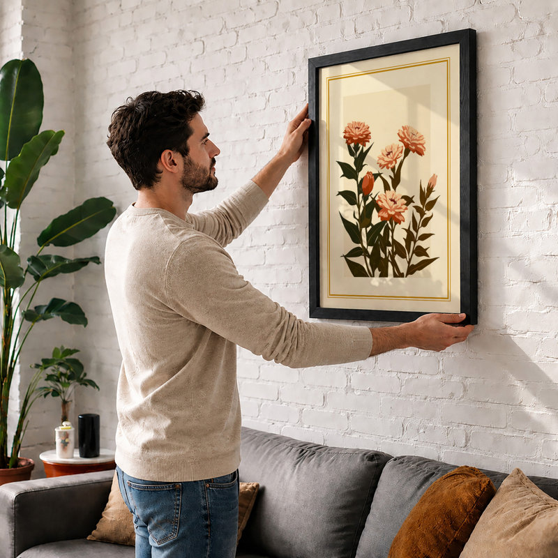 Carnation Study Botanical - Framed Print, A4 - 29.7 x 21.0 cm, White