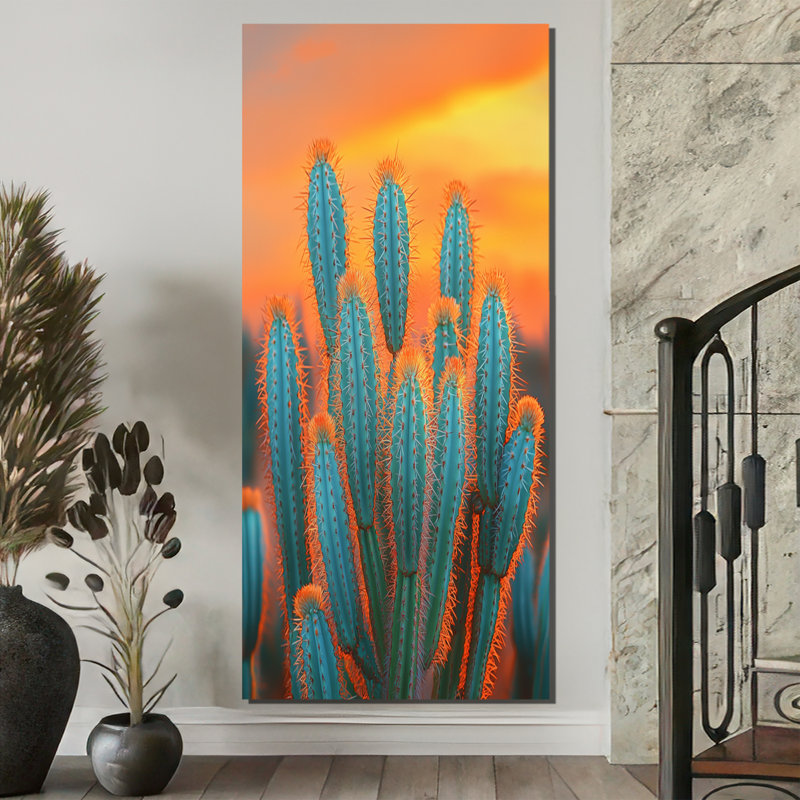 Mariques, Mexique, cactus au coucher du soleil - Cactus, impressions sur toile, H 60 po x l 28 po, Toile tendue