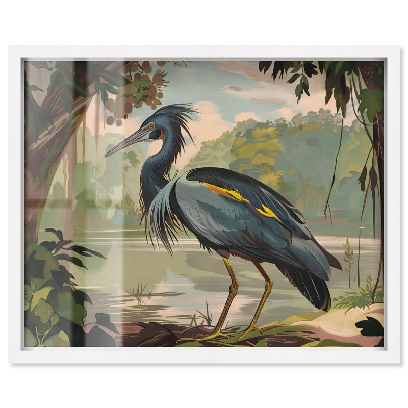 «Bird in Fauna Shadowbox», impression de paysage par Art Remedy, H 37 po x l 46 po, Blanc