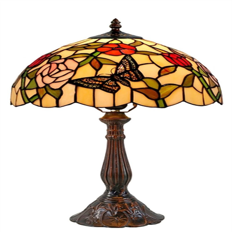 Lampe de table style papillon et fleurs Tiffany