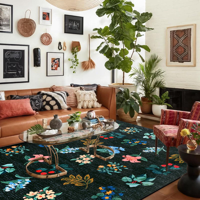 Straub Large Floral Fashion Rugs Living Room Rug Washable Bedroom Rug Non-Slip Colorful Vintage Accent Floor Carpet For Home Decor