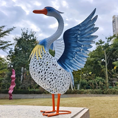 Décoration de jardin, décoration de jardin, artisanat en métal, décoration de cygne peint à l'extérieur avec lumières solaires, convient au jardin, décoration de sculpture de jardin