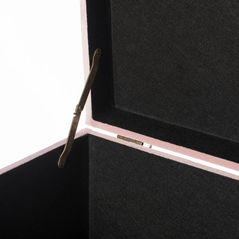 Chic Pink Velvet 16" Square Storage Ottoman with Rose Gold Metal Legs