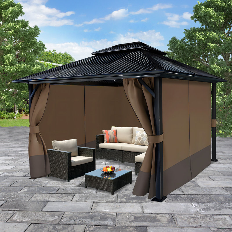 4-Panel Outdoor Gazebo Curtains, 82.7" H x 120" W144" D, Brown/Coffee