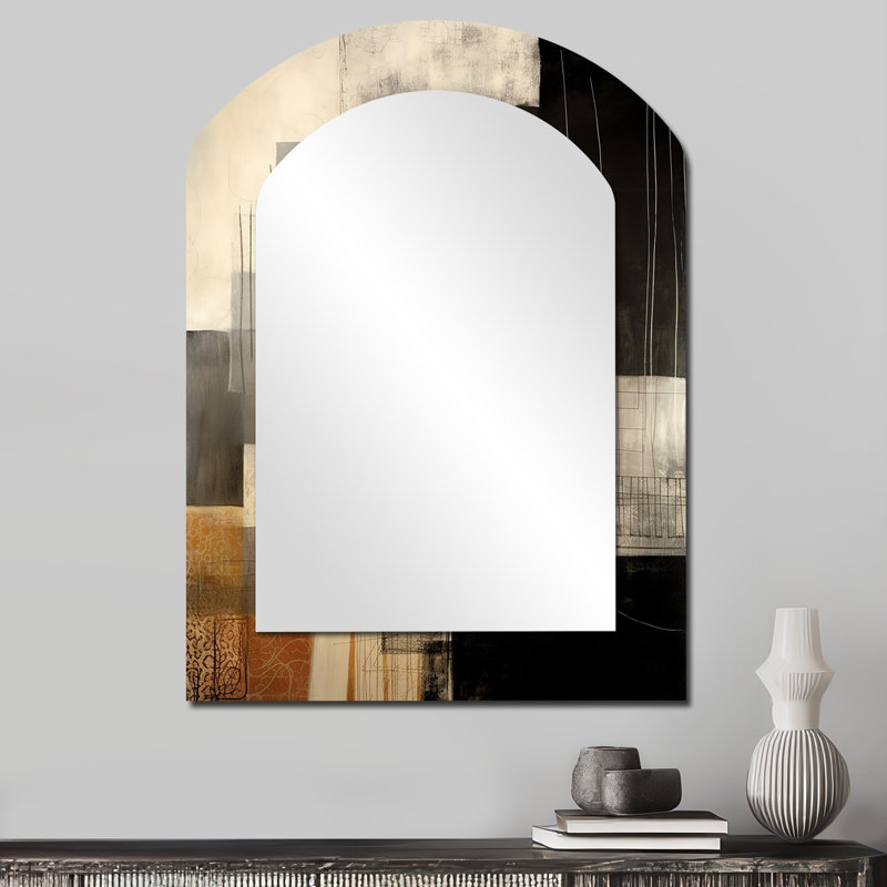 Black Mid Century Fusion II - Abstract Midcentury Asymmetrical Modern Large Wall Mirror, 34'' x 25''