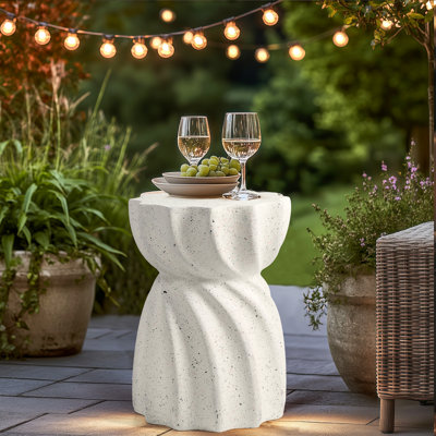 Sculptural Round MGO Outdoor Side Table or Garden Stool or Accent Stool with Wavy Edge