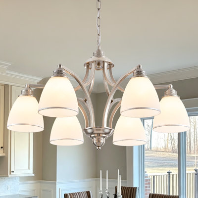 6-light  Dimmable Classic / Traditional Chandelier With white frosted glass shade