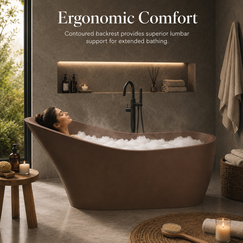 67.3" x 29.7" Freestanding Soaking Cement Bathtub, Brown 