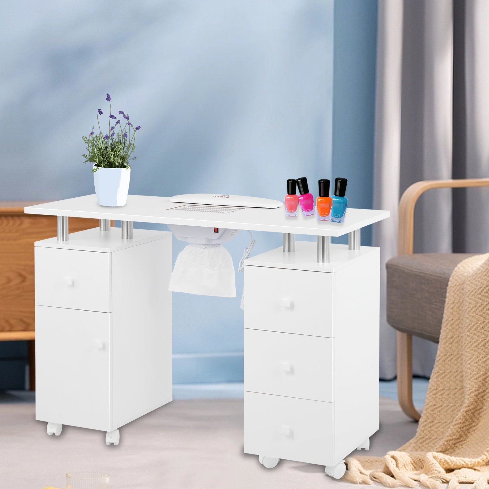 Ebern Designs Manicure Table Nail Desk for Technician, Nail Table w