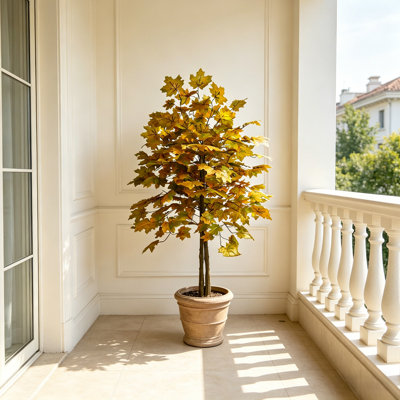5.24Ft Artificial Maple Tree With Lush Realistic Leaves, Fake Golden Yellow Plant Decor With Lifelike Trunk, Indoor/Outdoor Use For Home, Office, Garden, Porch, Or Seasonal Decorations, Artificial Plants For Home Decor With Plastic Pot