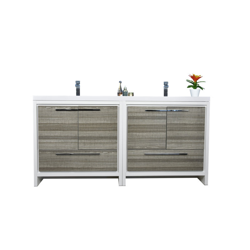 Meuble-lavabo double 71 po Drason, Gris brillant haute cendre