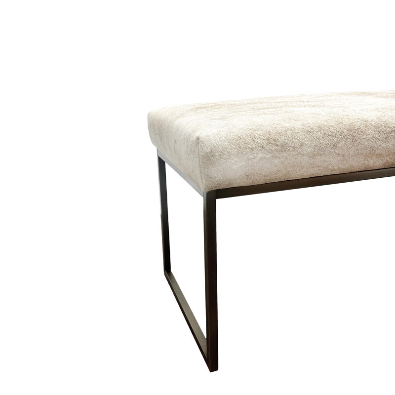 Upholstered Cowhide Stool, 19" H x 48" W x 16" D