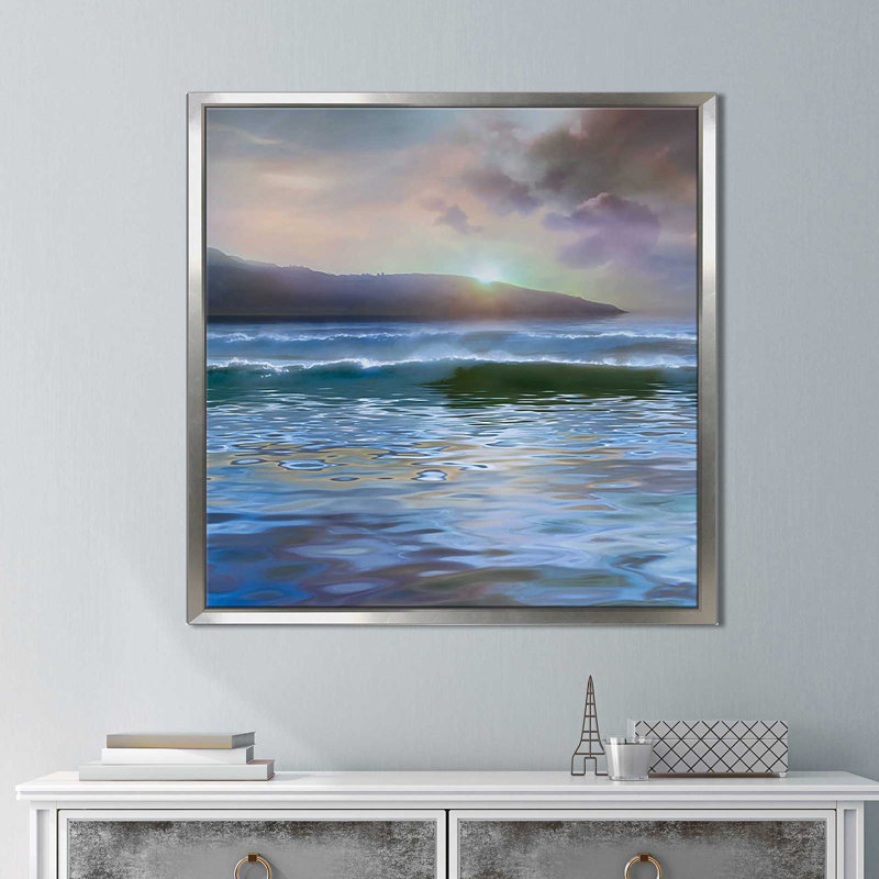 «Western Light», reproduction, H 21,5 po x l 33,5 po x P 2 po, Cadre flottant argent