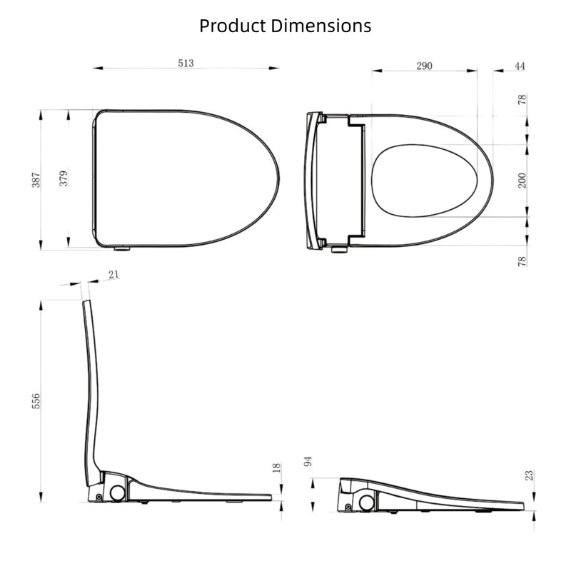 Siège de bidet intelligent avec ouverture / fermeture automatique du radar, chauffage instantané, lavage et séchage à chaud, affichage à DEL, commande à bouton latéral