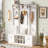 5-in-1 Entryway Bench with Coat Rack, 7 Sturdy Hooks, 2 Spacious Drawers and Adjustable Shelves, 58.8'' Wide Hall Tree with Metal Handles for Hallway, Entryway, Living Room-1710236027