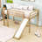 Twin Wood Low Loft Bed With Slide, Ladder And Guardrails-394488732