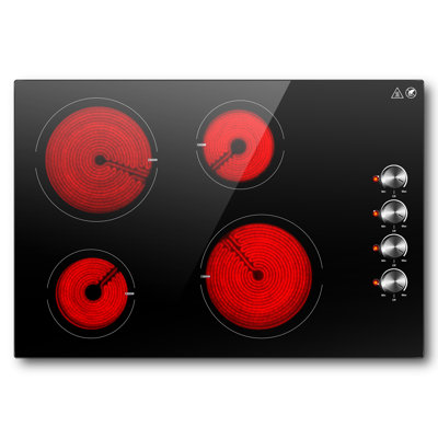 30" Built-In Electric Cooktop with 4 Radiant Burners, 7000W Ceramic Glass Stovetop, Knob Control, Hot Surface Indicator, 220–240V Hardwired Installation