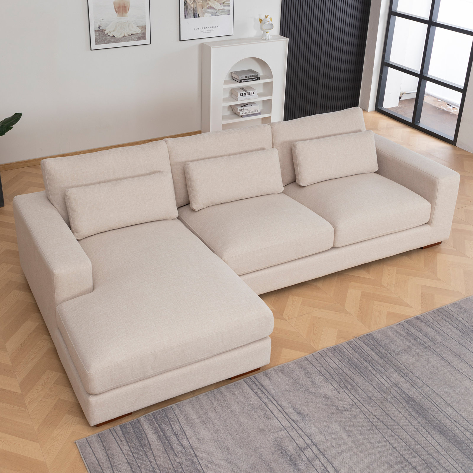 Copley 2-Piece 106.3” Upholstered Sectional, Beige Cotton Blend, Left Hand Facing