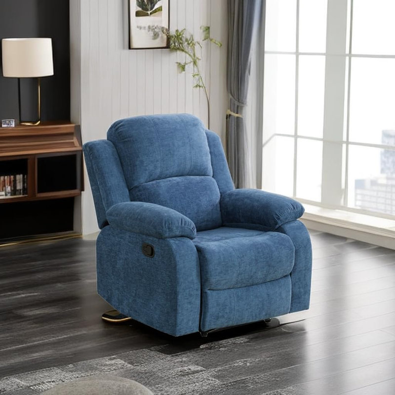 Canapé inclinable manuel moderne de 39 po, canapé en tissu de microfibre moelleux bleu pour le salon
