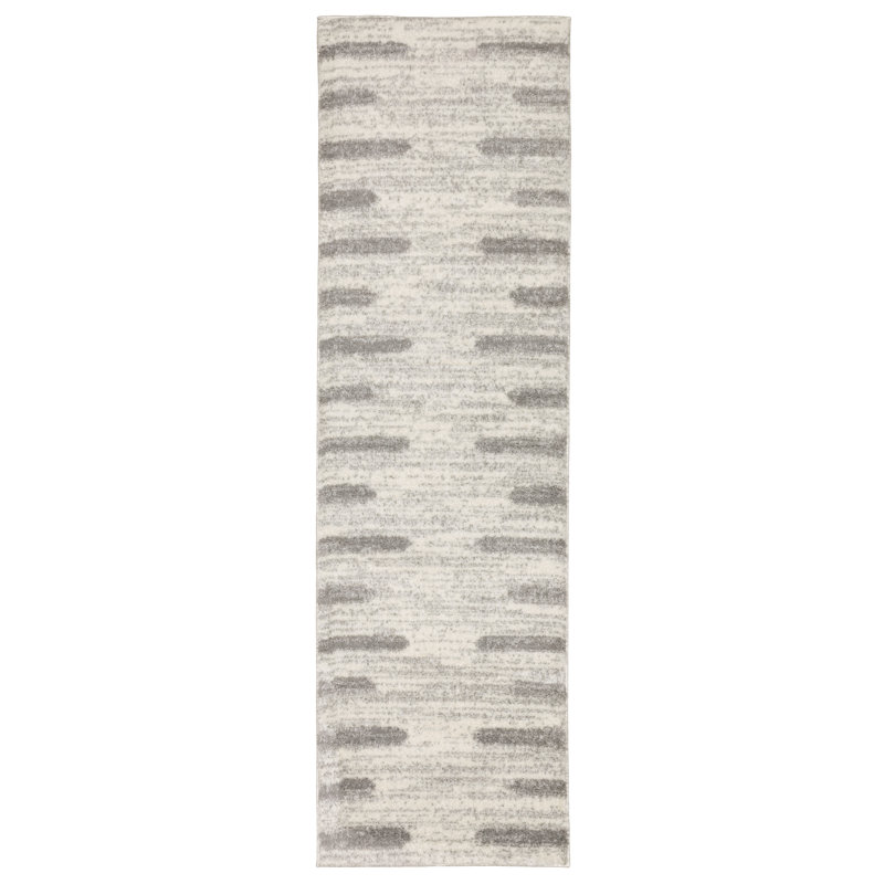 Tapis ivoire / gris à poils longs Vivianne, Tapis de couloir 2 pi 3 po x 7 pi 6 po