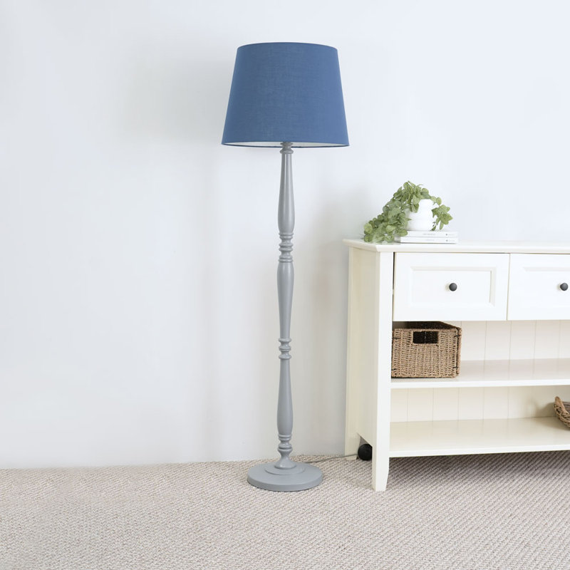 Arialdo 156cm Traditional Floor Lamp, Matte Grey, Navy Blue