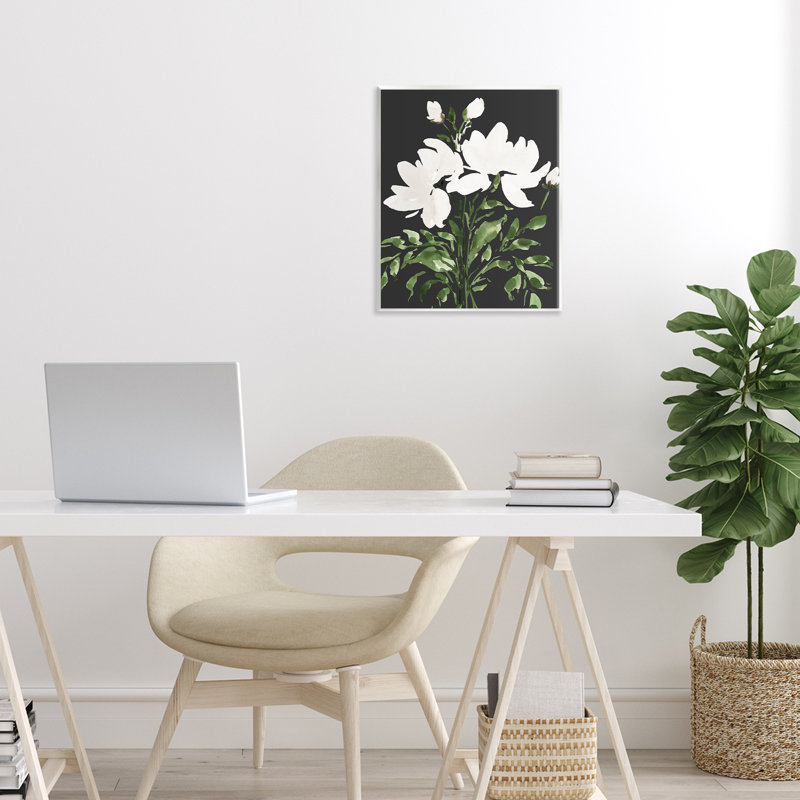 Plaque murale florale blanche sur fond noir, design par Lucille Price