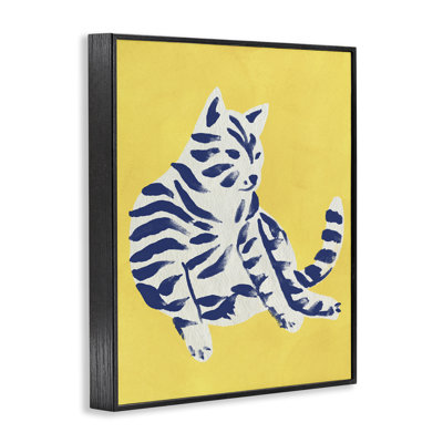 Unique Bright Cat on Yellow Framed Giclee, design by June Erica Vess