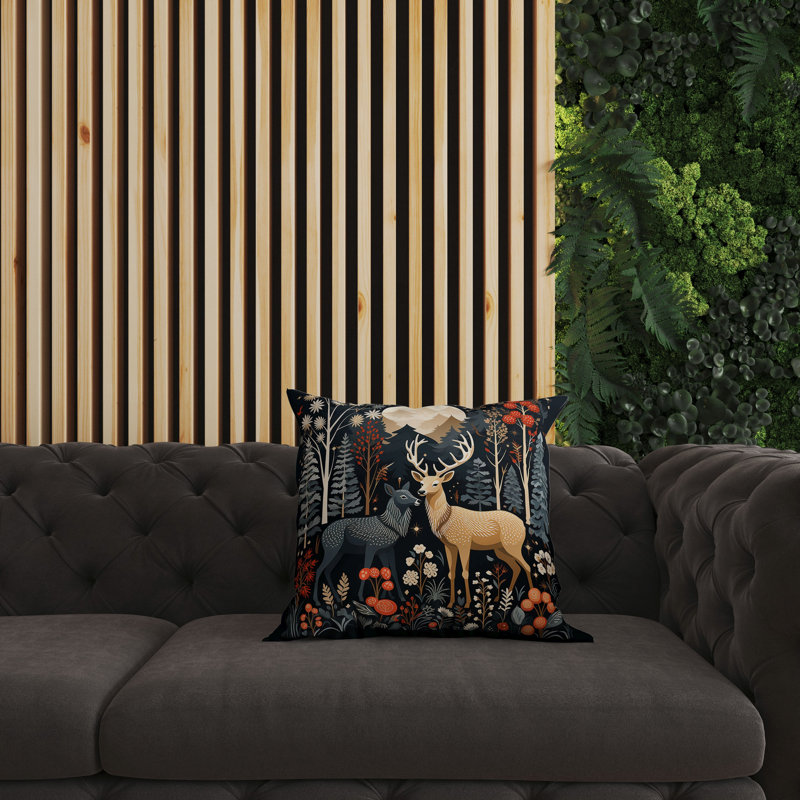 Reindeer Winter Heart Outdoor Reversible Throw Pillow, 18" H x 18 " W