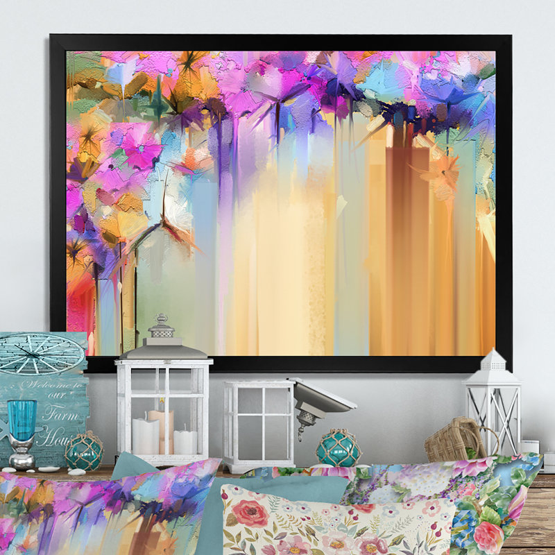«Colorfull Abstract Pink Spring Flowers III», reproduction sur toile flottante, Cadre noir, H 8 po x l 12 po x P 1 po